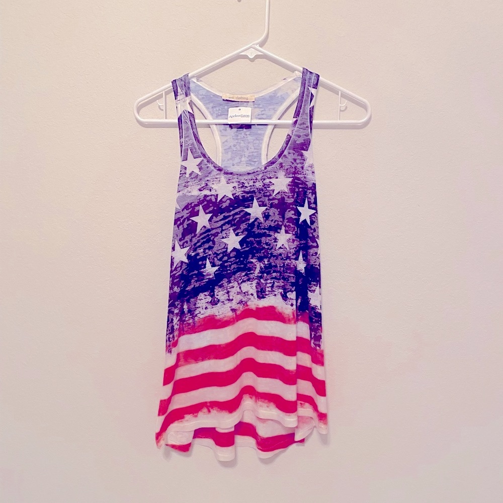 Enti Clothing Lightweight Stars & Stripes Racerback Tank Top.  Sz. Small. NWT